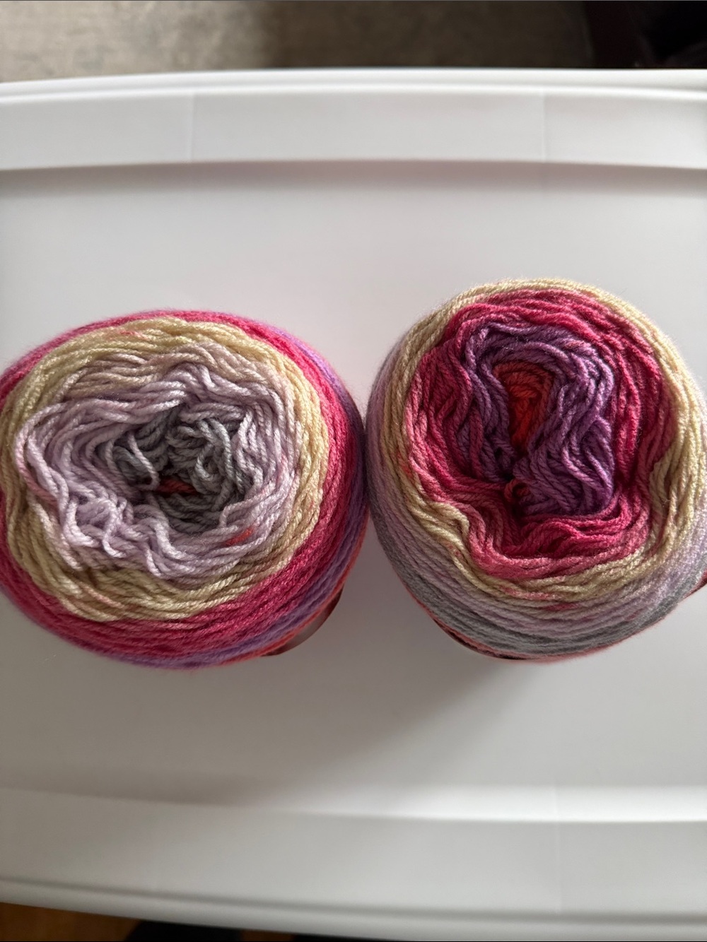 Hand-Dyed Gradient Yarn Cakes in Pink, Purple, Cream